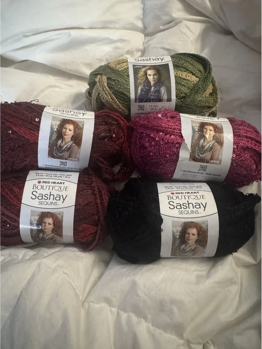 Mixed Lot Of Red Heart Boutique Sashay Yarn Metallic, Boho + Sequins Lot of 5
